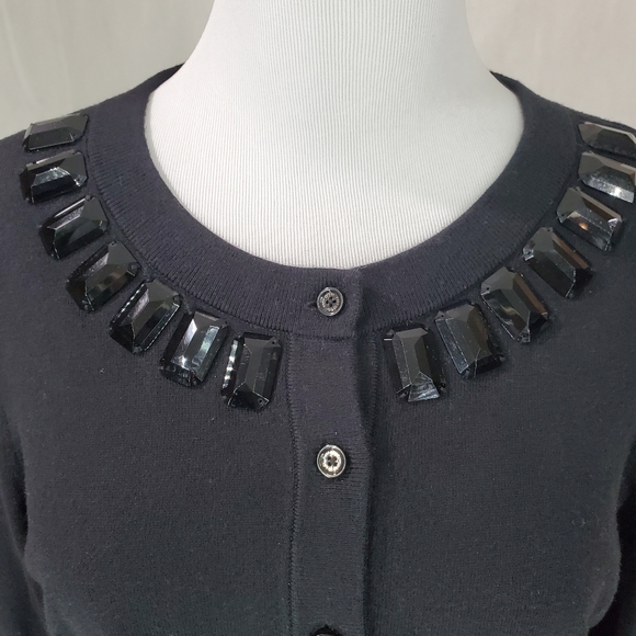 Kate Spade Cardigan Sweater Embellished Jeweled Beaded Collar Black Women’s M - Picture 8 of 15